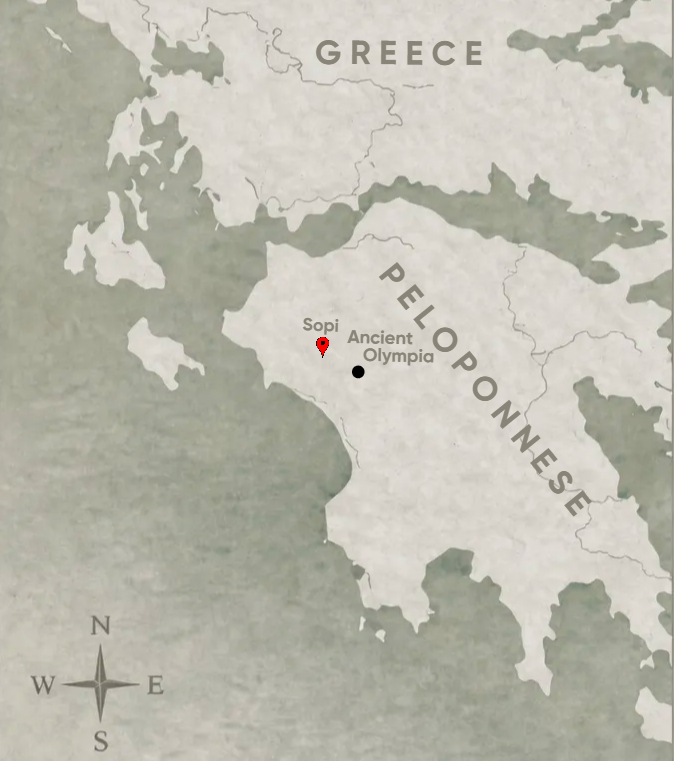 Map of the Peloponnese region, Greece